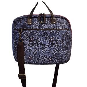 Lucky Brand Denim Blue Floral Print & Leather Crossbody Laptop Travel Work Case